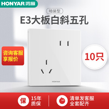 鸿雁86型开关插座面板家用墙壁式暗装五孔插座面板多孔套餐 单只装 拉丝金