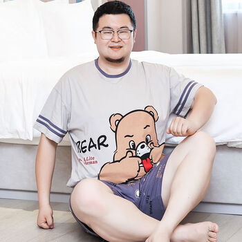 雪聪大码男睡衣加肥加大夏季短袖短裤胖子300斤宽松薄