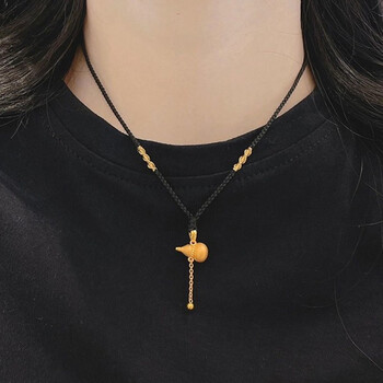 黄金葫芦流苏吊坠 黑绳项链(如