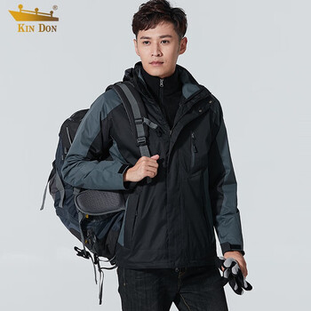 金盾kindon冲锋衣三合一男女款可拆卸加绒加厚户外滑雪登山野营外套男