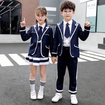 儿童套装英伦风西服四件套男女童春秋冬装小学生校服班服幼儿园服2019