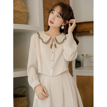 abfv礼女孩礼服高中生参加婚礼连衣裙淑女气质大学生穿搭套装秋季杏色