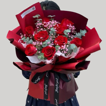 儒涛520七夕情人节鲜花花束11朵红玫瑰送老婆礼物北京天津成都花店 11朵红玫瑰花束红色包装 预约日期 请留言