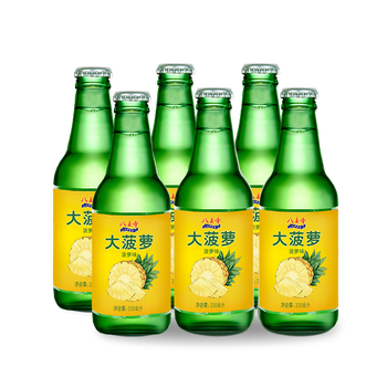 怀旧童年老汽水玻璃瓶低糖0脂碳酸饮料 小瓶装 大菠萝(330ml*6瓶)【泡