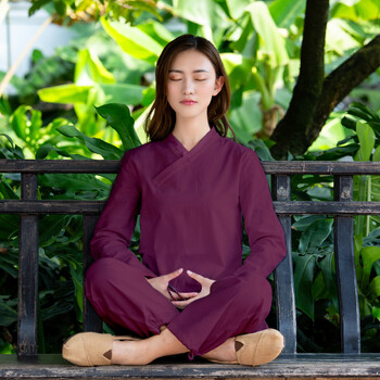 春秋海清居士服佛系唐装中式复古茶服禅意打坐修行服两件套定制酒红s