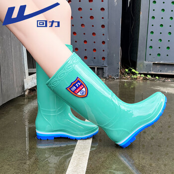 回力雨鞋女高筒雨靴时尚户外耐磨防滑胶鞋防水鞋长筒水靴03-1绿高38