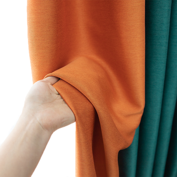 加高加长3米1新款双面麻轻奢拼色超高自建房窗帘新款 祖母绿拼橙色 请