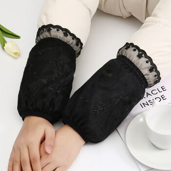 羽绒服防脏袖套双层蕾丝袖套学生成人女短款护袖工作秋冬服护袖头韩版
