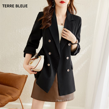 terrebleue春秋新韩版宽松双排扣小个子时尚设计感女士休闲小西装外套