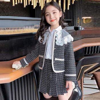 儿童装春秋季三件套裙子潮小香风三件套衬衫套裙150码身高140150cm