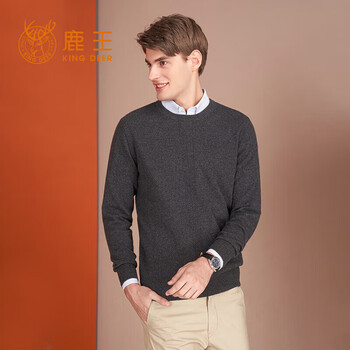 鹿王羊绒衫男鹿王羊绒衫男男山羊绒鹿王男士圆领长袖变化组石墨灰170m