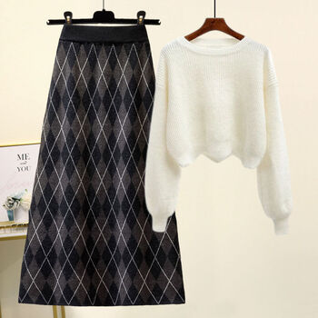 【特价捡漏】恒源祥网红同款秋冬季连衣裙套装裙子秋冬装套装2021新款潮女装百搭毛衣显瘦半身 红色毛衣+灰色半身裙 【两】 M 【建议80-100斤】