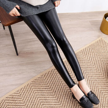 り禹洛σ轻奢高端真亚光皮裤女外穿高腰紧身冬天加绒加厚弹力小脚打底