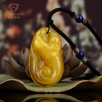 嘉乐琥珀蜜蜡吊坠琥珀雕刻草龙挂坠挂件波罗的海男女项链毛衣链饰品孤品 图片价格品牌报价 京东