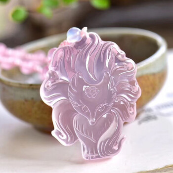 天然粉晶狐狸吊坠女锁骨链项坠九尾狐情侣水晶饰品款式一狐仙粉色玉髓