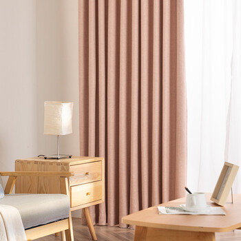 金蝉 窗帘简约现代加厚高遮光卧室窗帘布 蜜豆粉 150*240韩褶两片