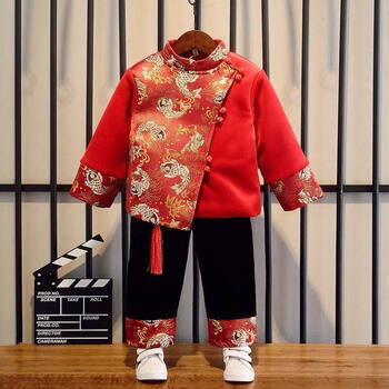 汉服男童拜年服喜庆周岁唐装礼服中国风男宝宝套装新年