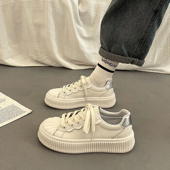 回力简约小白鞋女春秋季贝壳头板鞋2023新款百搭厚底运动鞋女鞋白银色