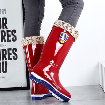 外穿高筒水靴女士雨靴加绒加厚长筒水鞋防水防滑558高筒红色加绒款41