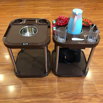希柔 麻将馆棋牌室茶水架小桌子家用移动烟灰缸麻将机多功能 t2咖啡色
