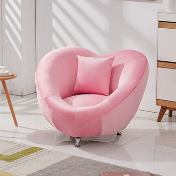创意爱心沙发卧室阳台电脑小沙发椅 心理治疗小沙发 浅粉色 脚蹬