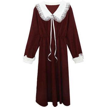 【女装新款】灯芯绒连衣裙女秋冬新款洋气减龄甜美遮肚显瘦温柔风长裙 酒红色 L 建议105--120斤