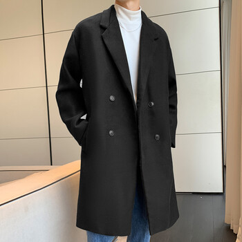 yinfan韩版风衣男长款春秋季新款加厚保暖呢大衣潮牌男士宽松毛呢子
