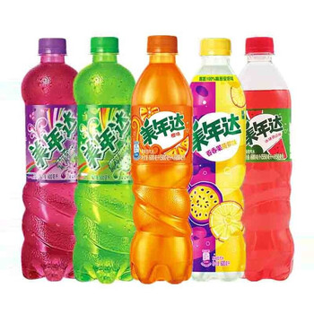 百事可乐美年达橙味百香果菠萝冰镇西瓜葡萄青苹果饮料600ml*8瓶 荔枝