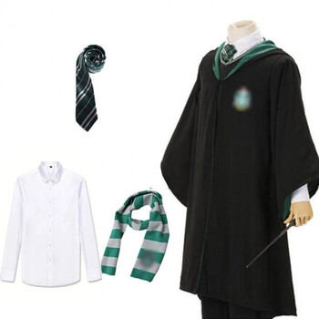 法袍斗篷万圣节衣服cosplay魔杖全套定制 斯莱特林袍 衬衫 领带 围巾