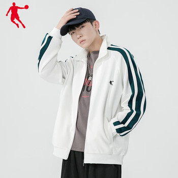 乔丹开衫卫衣男春秋季纯色外套潮流港风休闲运动拉链立领上衣服 白色
