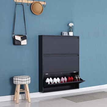 豫鑫辉超薄防尘玄关鞋柜家用阳台储物翻斗柜655三层黑色