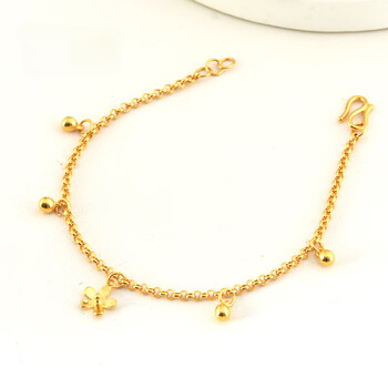 美宝莉黄金手链足金999小雏菊手环足金花朵铃铛圆球珍珠链手串女款