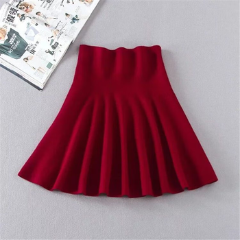 褶伞裙松紧高腰针织毛线短裙女a字半身裙新款裙子酒红色m建议90120斤