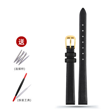 小号手表带适配CK 阿玛尼迪士尼化石宝时捷时尚女士纤细柔软薄小尺寸牛皮表带表链红色棕色黑色 平纹黑色：金色扣 6mm