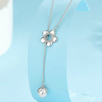 周大古925银福一朵小花项链女生超仙感y形流苏珍珠新款锁骨链520礼物