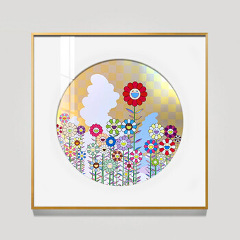 村上隆太阳花版画儿童房挂画签名版画村上隆装饰画太阳花金箔效果漂浮的露营地1 对他 她的夏日记忆60x60cm 图片价格品牌