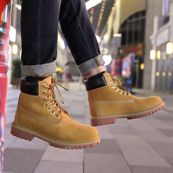 46高帮户外透气防水防滑耐磨高中生登山靴大号情侣男生 麦黄色-头层皮