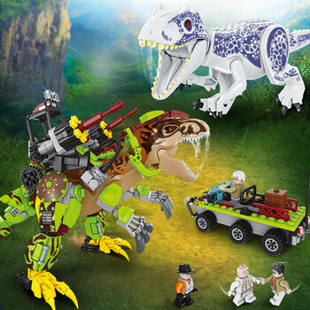积木恐龙世界侏罗纪公园机械霸王龙暴龙男孩拼装玩具七夕儿童生日礼物