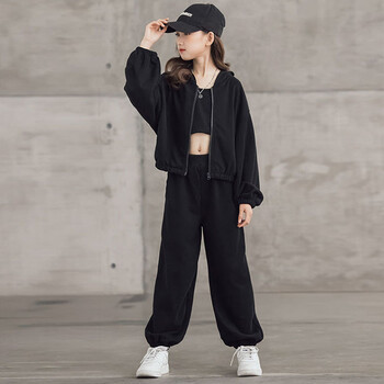 酷酷的女装儿童女童服装爵士舞街舞舞蹈练功运动套装露脐霸气阔腿酷
