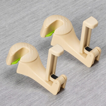 力狮汽车挂钩创意配件用品车载座椅背隐藏式挂钩米色带支架丨一对装