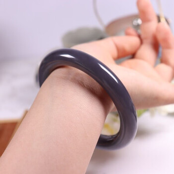 天然新疆老矿料子和田玉烟紫圆条手镯紫罗兰帝王紫玉镯女款附证书 62