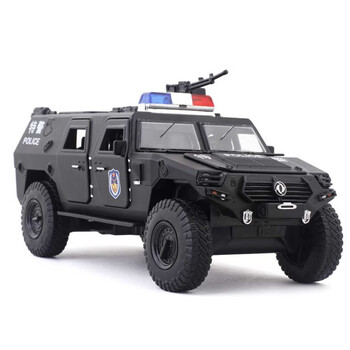 合金装甲汽车模型仿真军事特种车摆件声光回力玩具车 东风猛士 特警