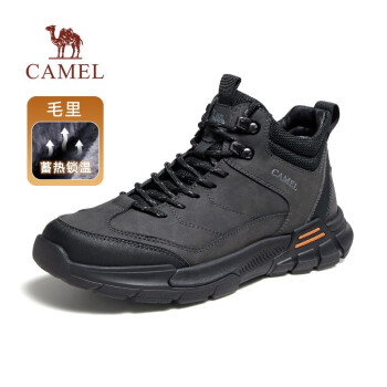 骆驼（CAMEL）男鞋 冬季新款缓震止滑厚底加厚加绒城市户外徒步鞋男 黑色 41