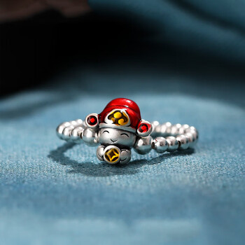 周大生999足银小财神戒指男女士款转运珠银戒子生日礼物送女友戒小号