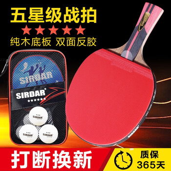 萨达（SIRDAR）乒乓球拍六星单拍双面反胶业余中攻守兼备比赛训练兵乓拍 5星款/1支装/长柄横拍/3个球