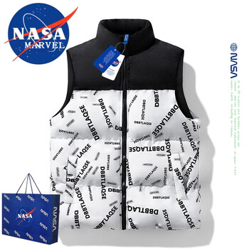 NASA MARVEL棉衣马甲男冬季休闲外套加厚户外潮牌百搭立领宽松男装 白色 XL 