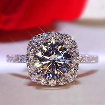 金至尊d色一克拉莫桑钻戒求婚戒指女款时尚经典镶钻戒女款求婚订方包