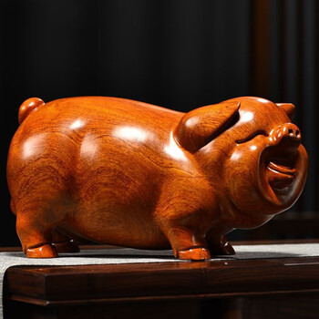 木雕猪桌面摆件十二生肖小猪实木雕刻动物家居中式客厅玄关办公室桌面