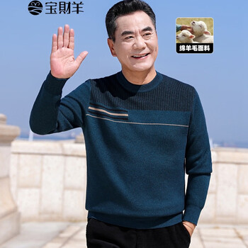 宝财羊爸爸装羊毛衫男冬季加厚保暖毛衣中老年人男装圆领打底针织衫衣服