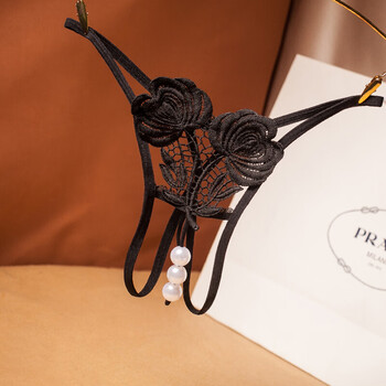 长夜漫漫珍珠按摩女丁字裤火辣镂空女生情趣内裤性感开档t裤透明低腰